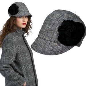 NWT BETMAR New York Newsboy Cap With Flower Gray Adjustable Retro Style